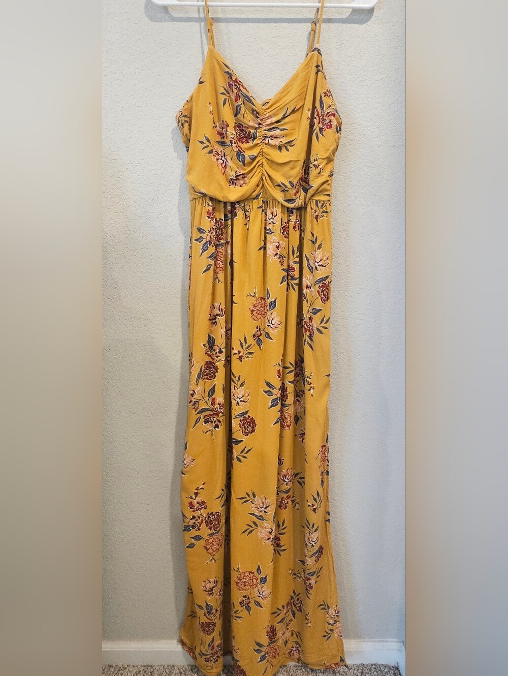 Mustard Floral Maxi Dress with Spaghetti Straps